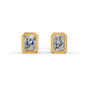 Radiant Cut Real Moissanite Bezel Set Solitaire Stud Earrings Screw Back 14K Gold Plated